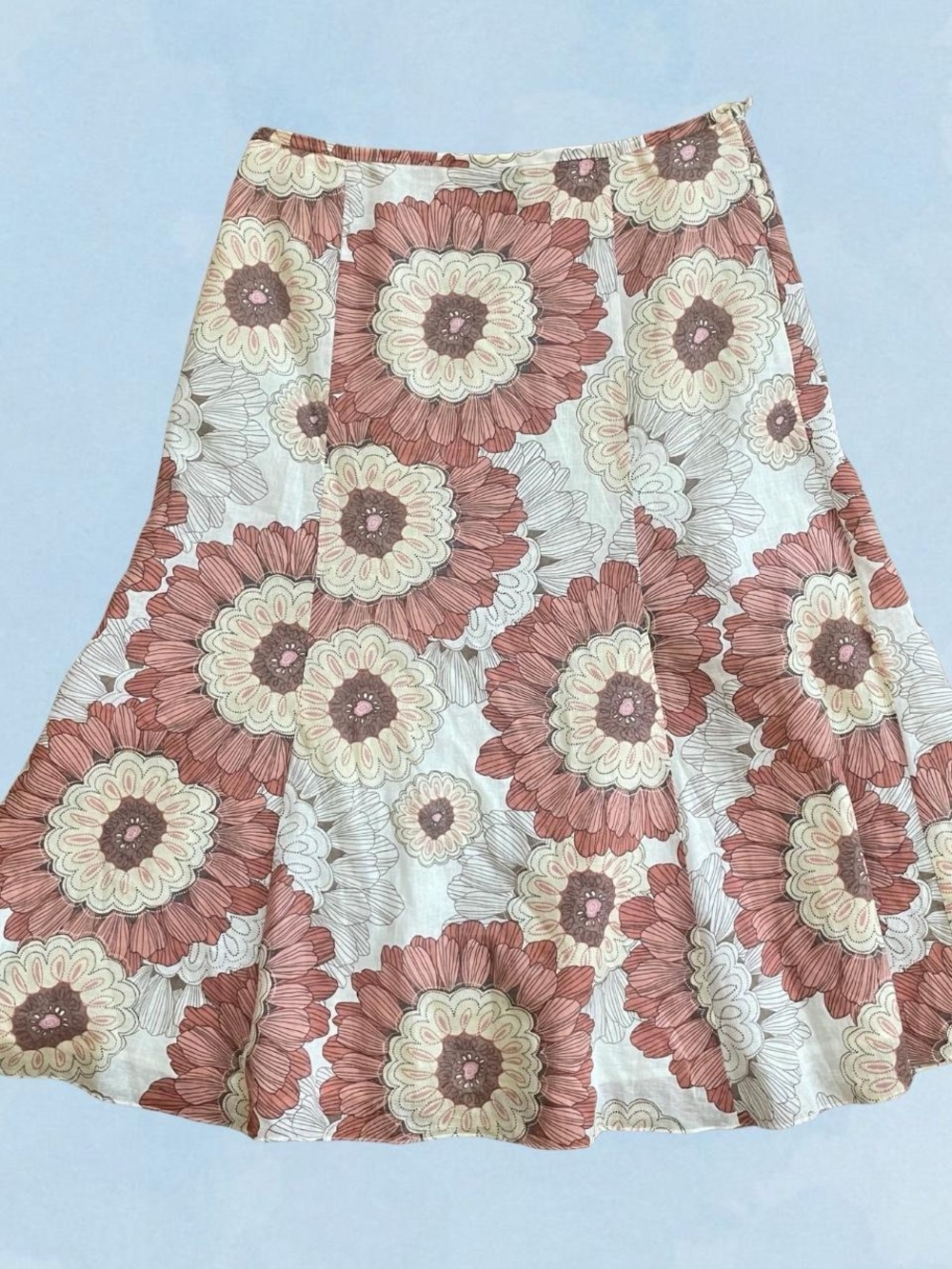Floral Midi Skirt in Dusty Rose and Cream
